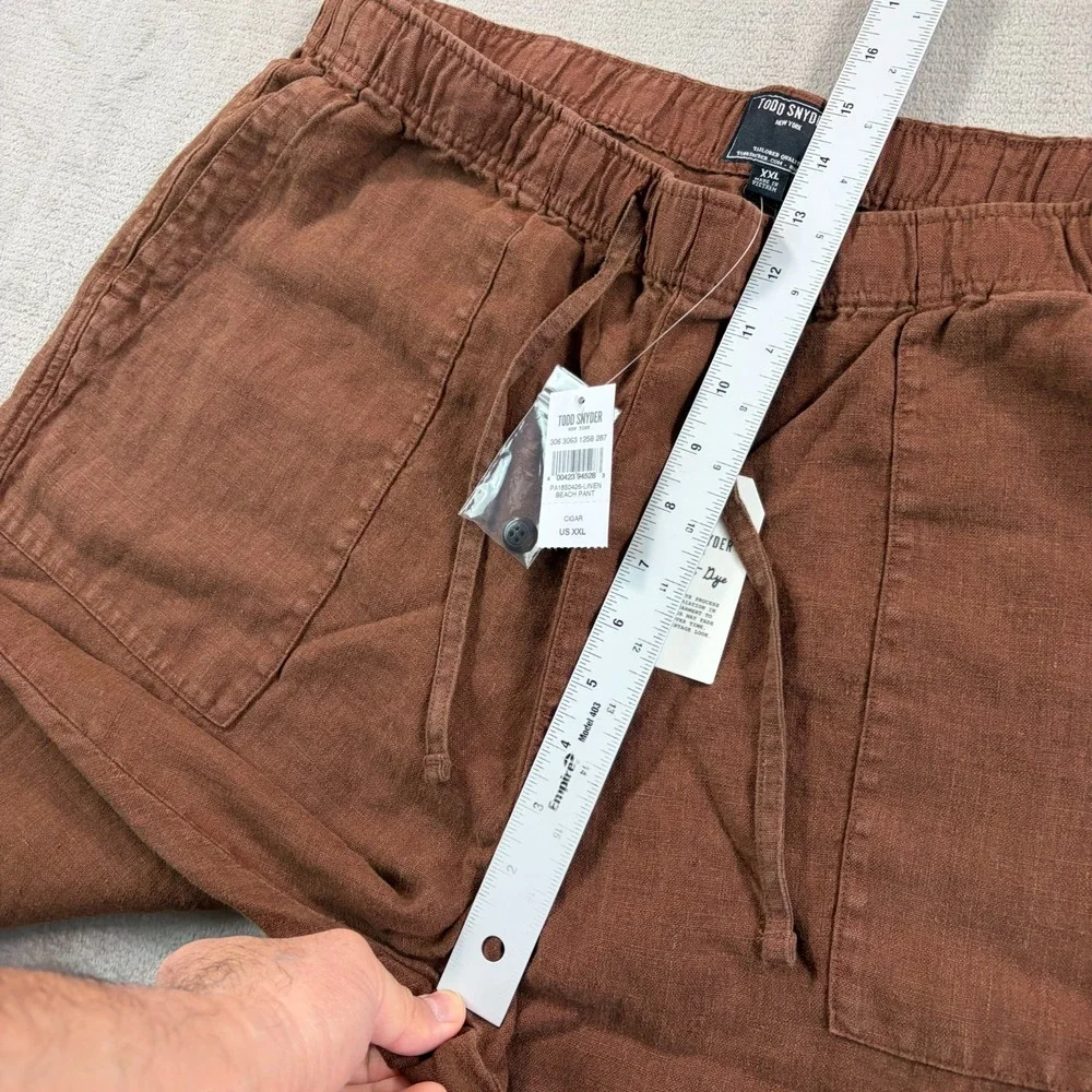 TODD SNYDER Straight Fit 100% Linen Beach Pants in‎ Cigar Men 2XL Drawcord NWT